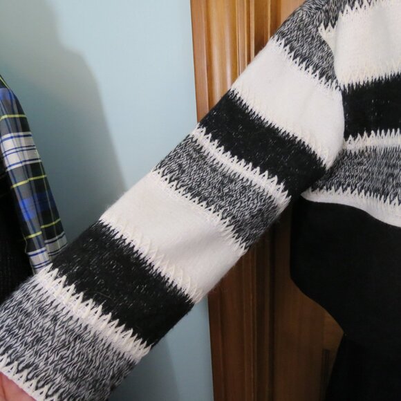 NWOT Elena Wang Black & White Collared Jacket Stripe Lined Unique Buttons Large - Picture 5 of 11